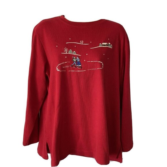 VTG Links Christmas‎ Shirt Women M Red Y2K 90s Cottagecore Holiday Wintercore - Picture 1 of 11